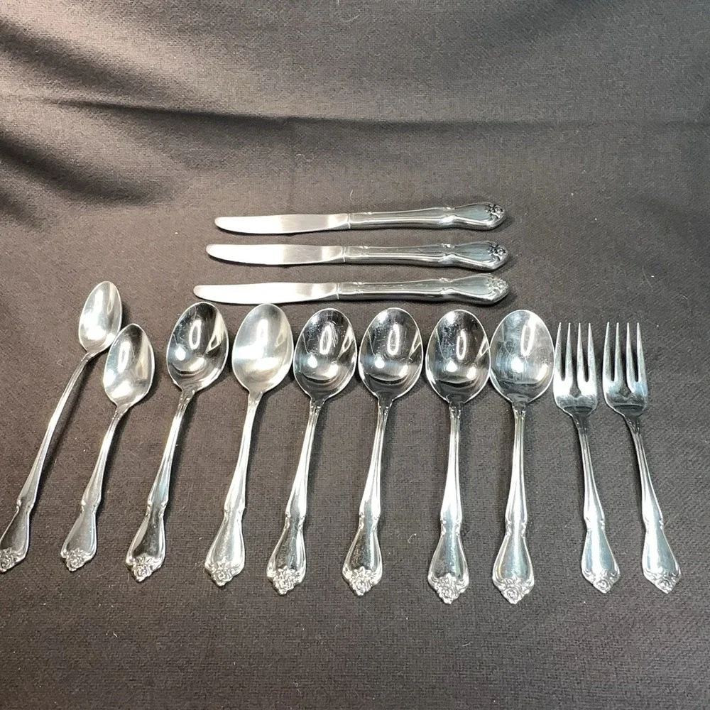 1881 Rogers Oneida ARBOR TRUE ROSE Stainless Flatware 13 pc Mixed Lot